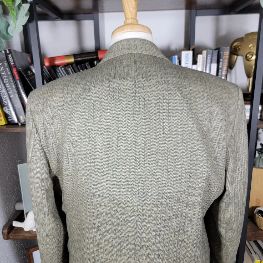 VTG RALPH LAUREN Men's Sport Coat Blazer Two Button Gray Herringbone Wool Sz 44L
